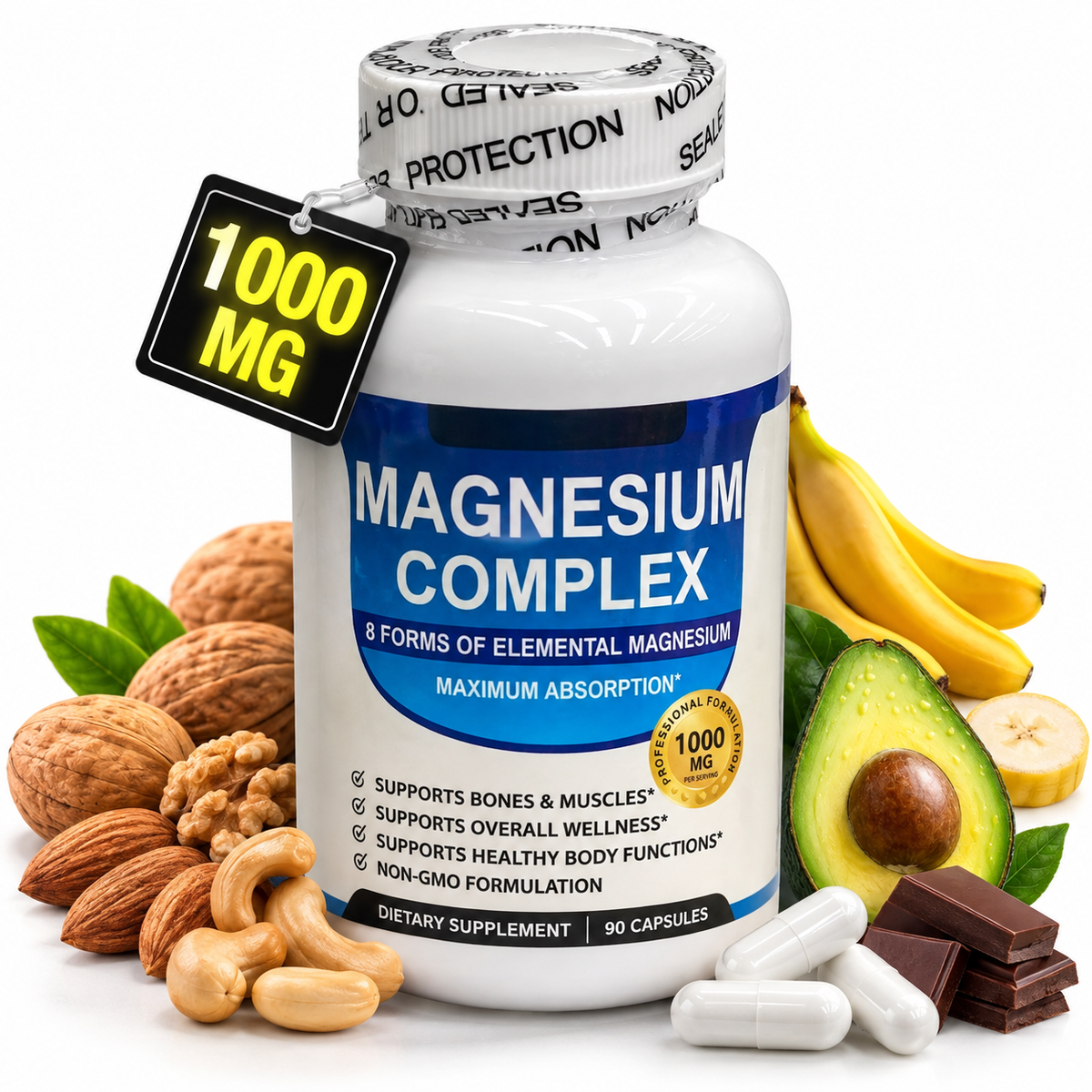 Suplementos de Magnesio 90 capsulas 1000mg
