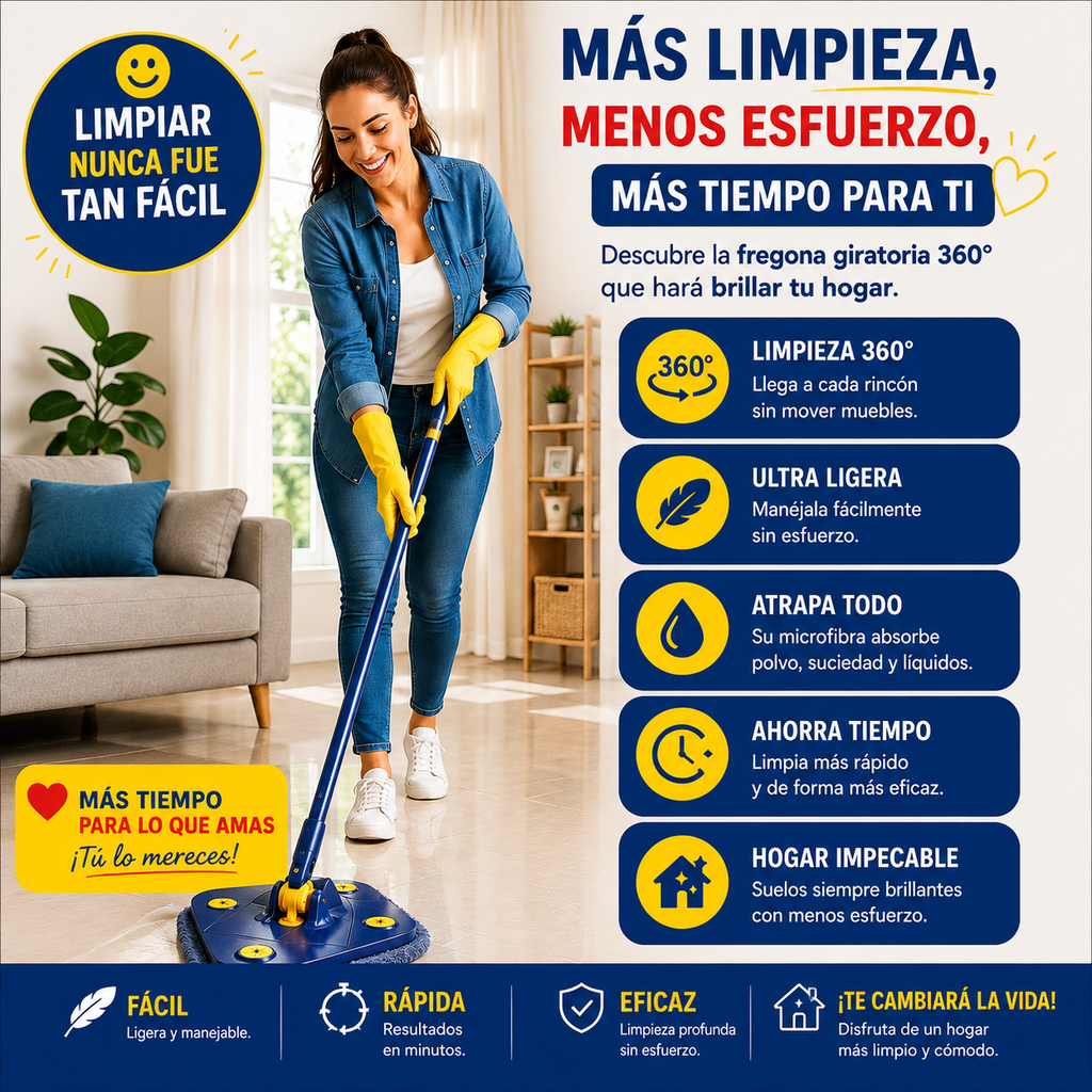 Fregona Auto Escurrible 360° - Limpieza Profunda Sin Esfuerzo