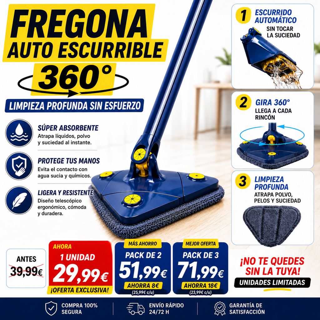 Fregona Auto Escurrible 360° - Limpieza Profunda Sin Esfuerzo